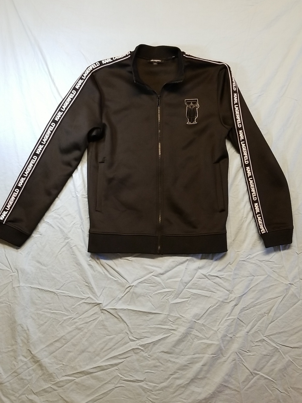 Karl Lagerfeld Paris Multi Spellout Logo Tape Track Jacket Full Zip Sweater